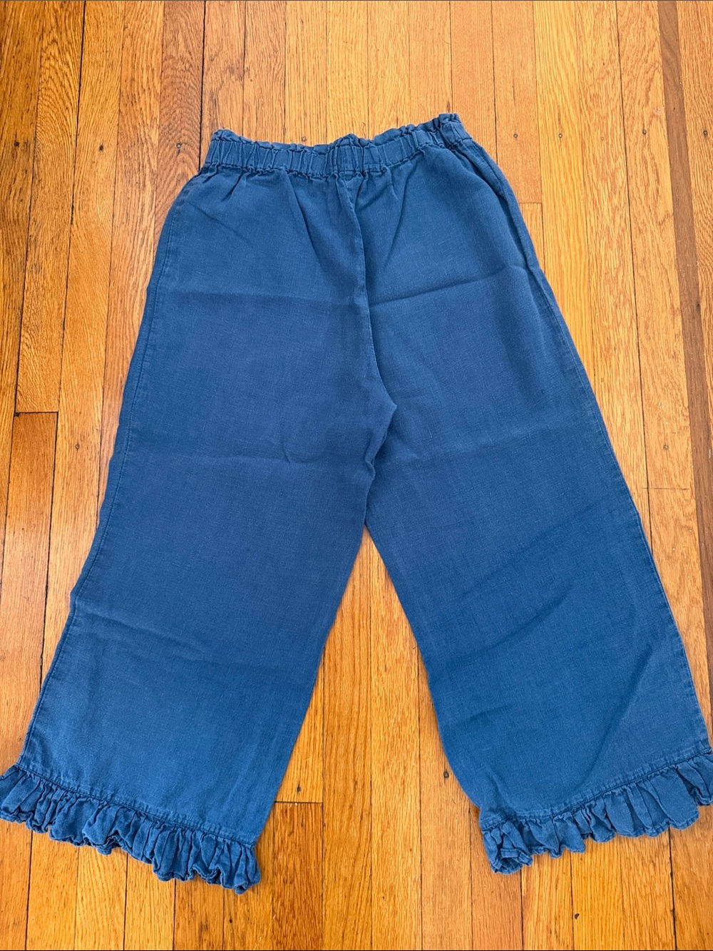 Wide Leg Culottes With Ruffle Hem Pants - Blue